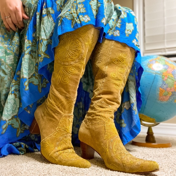 Artemis Shoes - Stunning Artemis Golden Embroidered Boho Boots